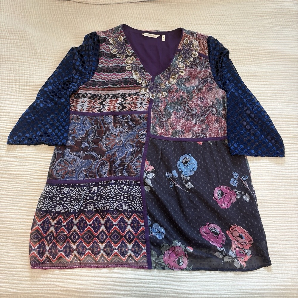 Soft Surroundings Tunic Womens Sz XL All Together Top Embroidered Patchwork Boho